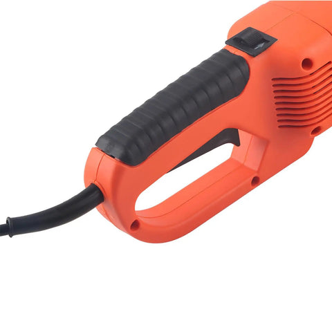 Close-up of the handle of the Portable Electric Pipe Threader Kit With Six Top Tier Dies, featuring a textured grip and US plug.