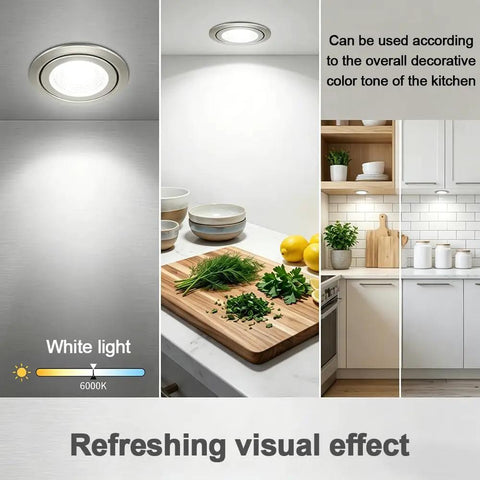 2 PCS Range Hood LED Recessed Light, 12V DC 3W 6000K Kitchen Downlight highlighting a stylish kitchen with fresh herbs.