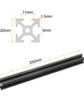 Two Pack 2020 Aluminum T Slot Extrusion Profile 250mm 10 Inch European Standard Anodized Black Linear Rail Frame For 3D Printers And CNC Machines Built To Last Easy Fit Heavy Duty Build, 250mm black anodized aluminum profile