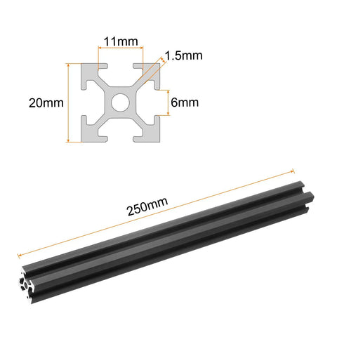 Two Pack 2020 Aluminum T Slot Extrusion Profile 250mm 10 Inch European Standard Anodized Black Linear Rail Frame For 3D Printers And CNC Machines Built To Last Easy Fit Heavy Duty Build, 250mm black anodized aluminum profile