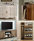 Collage of furniture with cabinets, wardrobes, TV stand, and shoe storage showcasing various home decor styles.