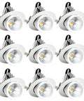 Nine Piece Adjustable Gimbal Eyeball Led Recessed Downlight Kit With Quick Swap Color Knobs And Heavy Duty Aluminum Build, set of 9.