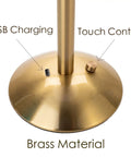 Cordless Gold Table Lamp for Home and Dining Rooms USB port and touch control on brass base, focus on charging and dimmer features