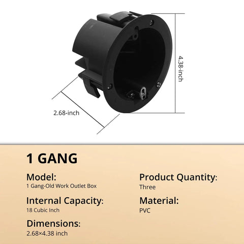 Dimensions and specifications of 4 Inch Round PVC Junction Box 18 Cu In ETL Listed Fire Rated For 2 Hours Black 3 Pack