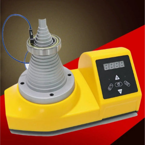 Boss Grade Induction Heater For Bearings And Gears featuring electromagnetic cone inductor on yellow base with digital display.