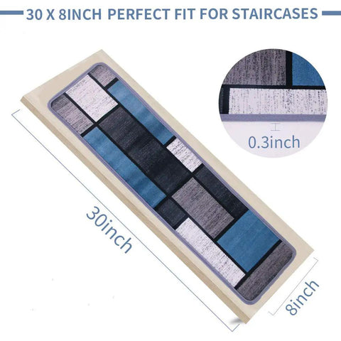 No Slip Stair Treads For Wooden Stairs 13 Pack 8 Inch By 30 Inch Indoor No Slip Blue Grey Carpet Runner Rugs dimensions