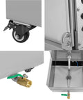 Heavy Duty Commercial Fryer Oil Filter System With Slick 550W Motor And 110V Power Plus Spacious Stainless Steel Tank features wheels, valve, and deep tank.