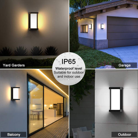 3 Color Temperature 24W LED Outdoor Wall Light Exterior Sconce Matte Black IP65 Waterproof shown in multiple settings