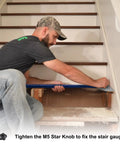Person using Stair Treads Gauge Template Tool Adjustable Staircase Jig With Measuring Set No Tape Measure Needed on stairs