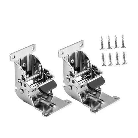 2 Pack Folding Hinges For Furniture Legs Self Locking Hardware With Easy Install For Workbenches Tables Chairs Beds And Desks Silver Finish Heavy Duty Support 5.4 Cm By 5.25 Cm By 5.25 Cm with screws