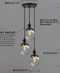 Three Light Industrial Cluster Pendant Ceiling Fixture With 5.9 Inch Clear Globe Shades In Black Finish for foyers.