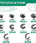 Cable clamps assortment kit, 110 pcs in 10 sizes from 1/4 in to 1-3/4 in, stainless steel with rubber coating
