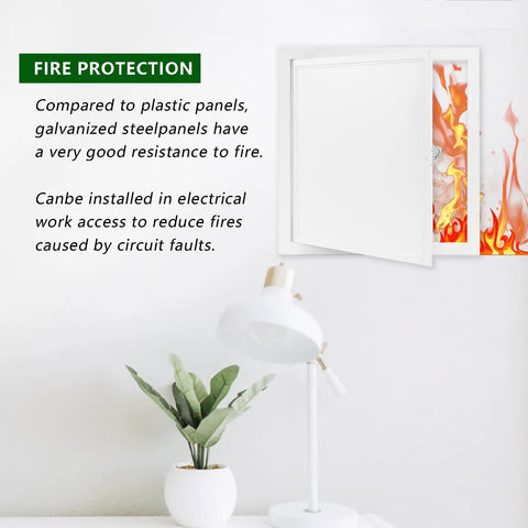 Heavy Duty 12X12 Inch Metal Access Panel With Secure Key Lock Slick Flush Mount For Drywall And Ceilings Thicken 1mm Galvanized Steel Built Tough For Electrical And Plumbing No Fuss Service Access with fire protection details.