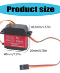 Heavy Duty Digital Servo With Solid Metal Gears Pushing A Sick 25kg Of Pure Torque To Crush Any Off Road Track On Rc Cars Boats And Robot Kits Built Tough For Splash Out And Muddy Trails So You Rip Every Time, showing size dimensions.