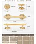 Dimensions guide for 2 Pack 5 Inch Self Stick Cabinet Handles With Adhesive Gold Metal Drawer Pulls, showing single hole and hole center measurements.