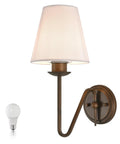 YS.ESUDSI Vintage Wall Sconces with White Handmade DIY Fabric Shade E26, bronze metal wall sconce with linen shade, ideal for indoor use.