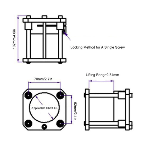 Shop Tough Adjustable Router Lift Base System Kit Aluminum Alloy 0 To 54 Mm Lift Range Fits 64 To 65 Mm Routers dimensions and locking method diagram