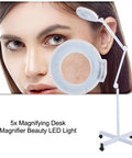 5X LED Magnifying Floor Lamp On A Rolling Stand For Salon Beauty Skincare Tattoo And Manicure Workstations Pro Grade Adjustable White Light With Large Lens For Precise Skin Analysis And Fine Detail Work