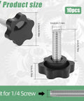 Durable Black Star Knobs With 1/4-20 Thread, Knurled Thumb Nuts For Mechanical Instruments And Umbrella Base Replacements