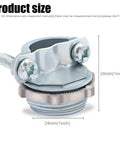 Side view of Ten Pack Three Quarters Inch Clamp Type Cable Connectors for Metallic Conduit, silver zinc alloy, product size shown.