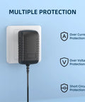 Universal 100 To 240V AC Adapter For Boss RC 5 Loop Station plugged in, showing multiple protection features on wall socket