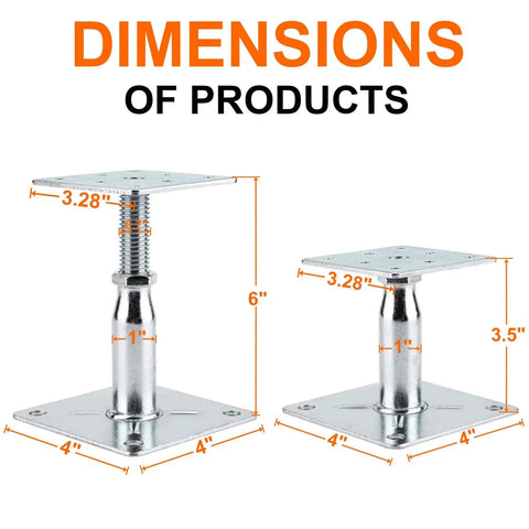 Heavy Duty Adjustable Support Jack Set For Decks And Floor Joists Two Pack Mini Screw Pedestals dimensions 3.28x4x4 inches