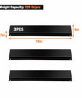 Black metal rails for Wall Mounted Tool Organizer With Ten Bins And Three Rails, dimensions shown, holds 220 lb/pcs.