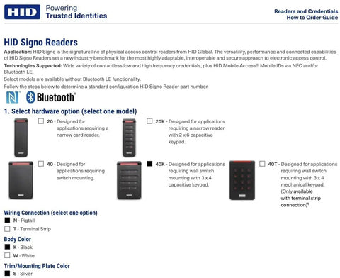 Selection guide for HID Signo readers including Signo 40 Contactless Smartcard Keypad Reader With Multi Technology Support.
