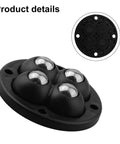 16 Pack Mini Caster Wheels Swivel Ball Transfer Base For Appliances Easy Peasy Peel Stick Rock Solid Countertop Movers Scratch Guard Setup Smooth Rolling Glide Pads, close-up view of black ball transfer base with metal balls.
