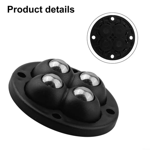 16 Pack Mini Caster Wheels Swivel Ball Transfer Base For Appliances Easy Peasy Peel Stick Rock Solid Countertop Movers Scratch Guard Setup Smooth Rolling Glide Pads, close-up view of black ball transfer base with metal balls.
