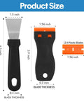 Product size of Dual Tool 3D Printer Scraper Set With Angled Metal Spatula For Getting Tough Prints Off And Flexible Plastic Scraper For Scratch Free Removal Includes 12 Replacement Blades For Easy Cleanup, showing dimension details.