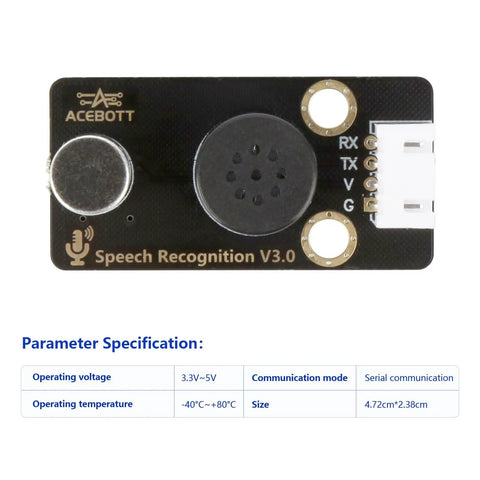 Voice Recognition Module With Custom Wake Word Plug-And-Play Sound Sensor Web-Configured Commands Multi-Language Support Firmware Generator Compatible With ESP32 And Arduino, 4.72x2.38cm