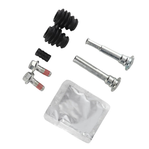Upgrade Your Ride With This Awesome Front Brake Caliper Guide Pin Kit Featuring Durable Metal Slider Pins That Fit MK7 Models From 2008 All The Way To 2022 As Top Tier Replacement Parts Including Eight Nifty Accessories For Smooth Sliding Action. front brake caliper guide pin kit with metal slider pins, boots, bolts and packet