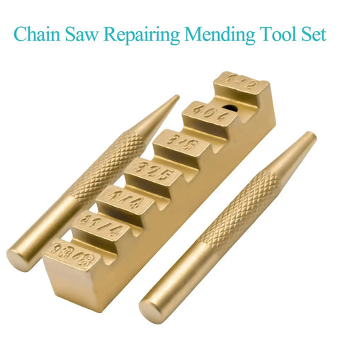 Pocket Chainsaw Breaker Kit 3 In 1 Chain Saw Repair Tool Set with rivet and link removal tools on white background.