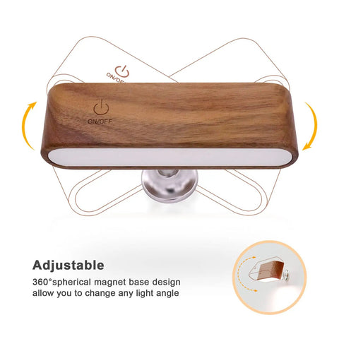 Battery Operated LED Wall Sconce With Remote, Wireless Cordless Bedside Lighting In Black Walnut, adjustable angle