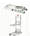 Hassle Free Portable Forklift Lift For Manual Material Handling with smooth glide action, showcasing mobile aluminum frame for lifting heavy cabinets.