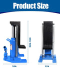 Heavy Duty 20 Ton Hydraulic Toe Jack dimensions 11.4 in wide, height adjustable 12.9 in to 18 in, sturdy blue steel design.