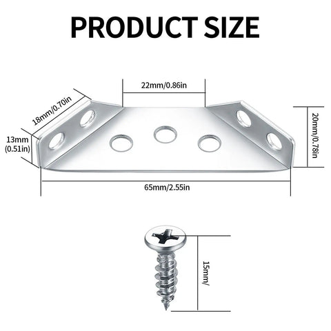 Heavy Duty Stainless Steel Corner Brackets for Wood Right Angle Furniture Connectors dimensions with screw