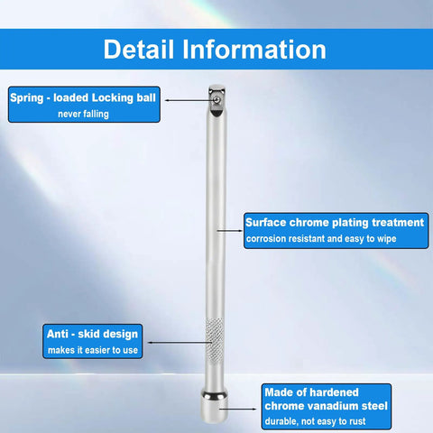 1/4 Inch Drive Extension Bar Set With 2, 4, And 6 Inch Extensions And 1/4 Inch Drive Universal Joint Sockets, chrome finish