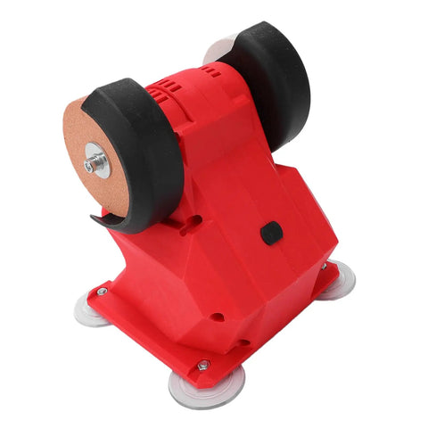 Heavy Duty Cordless Bench Grinder With 70mm Grinding Wheels And 5500 Rpm High Speed Motor with red body and dual grinding wheels.