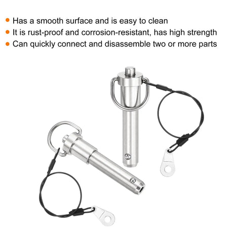 Tough As Nails Quick Release Pins 2 Pack Half Inch By 1 5 Inch Push Button Ball Locking Hardware 304 Stainless Steel Ring Handle Fasteners With Anti Lost Lanyard For Marine Boat Bimini Top Audio Rack Setup
