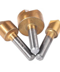 KATUR 3-piece set of 90° HSS chamfering end mills with gold coating, 1/4 in shanks, sizes 2-5, 5-9, 8-13 mm.