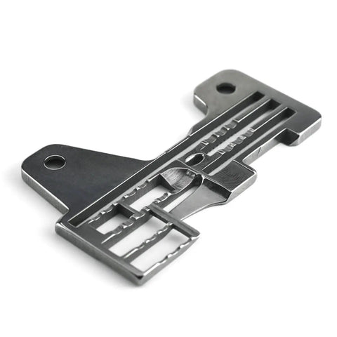 Pro Grade Throat Plate Replacement For Industrial Overlock Sewing Machines Compatible With SH6005 MO2404N MO2504N JU KI Models Built Tough With Durable Steel For Precise Stitching And Long Lasting Performance, steel throat plate close-up