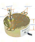 2-Pack Synchronous Turntable Motor Kit With 5-6 RPM, 4W, 100-127V, showing motor with measurements and shaft details