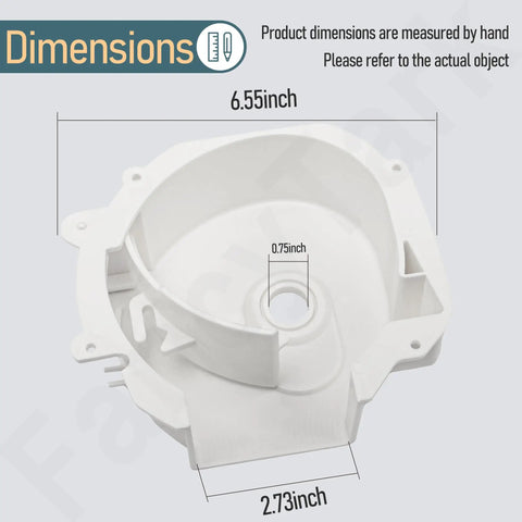 Smooth Sailin Fridge Ice Crusher Housing Replacement Part Works Perfect With Frigidaire Electrolux Kenmore dimensions showing 6.55x2.73 inches.