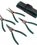 4-Piece Snap Ring Pliers Set, 7-Inch Internal And External Circlip Pliers With Straight And Bent Jaw, in storage pouch