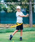 Young golfer practicing with Golf Swing Twist Training Belt For Posture Correction And Warm Up Exercises, Pro Grade Gear.