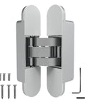 Heavy Duty Concealed Door Hinge Delivers True 180 Degree Swing For Interior Rooms with assembly screws and tools.