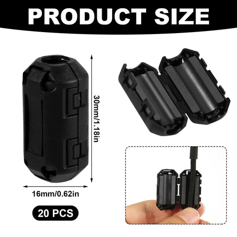 20 Piece Clip On Ferrite Core Beads For 7mm Cables EMI RFI Noise Suppressor Clamp On Ferrite Chokes For USB Power Cables