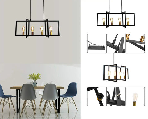 Four Light Kitchen Island Pendant Light Modern Industrial Chandelier In Matte Black With Antique Brass Finish Geometric Ceiling Fixture For Dining Room Living Room Breakfast Nook Boom Your Space